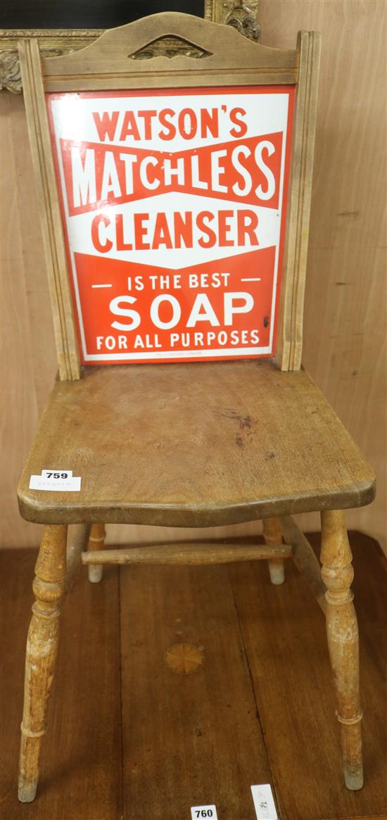 A late Victorian chair with advertising sign back